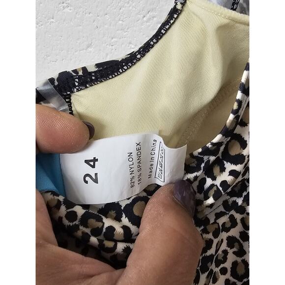 Womens Plus Size Swimsuit Sz 24 Two Piece Bathing Suit Shorts Cheetah Tankini - Picture 13 of 15